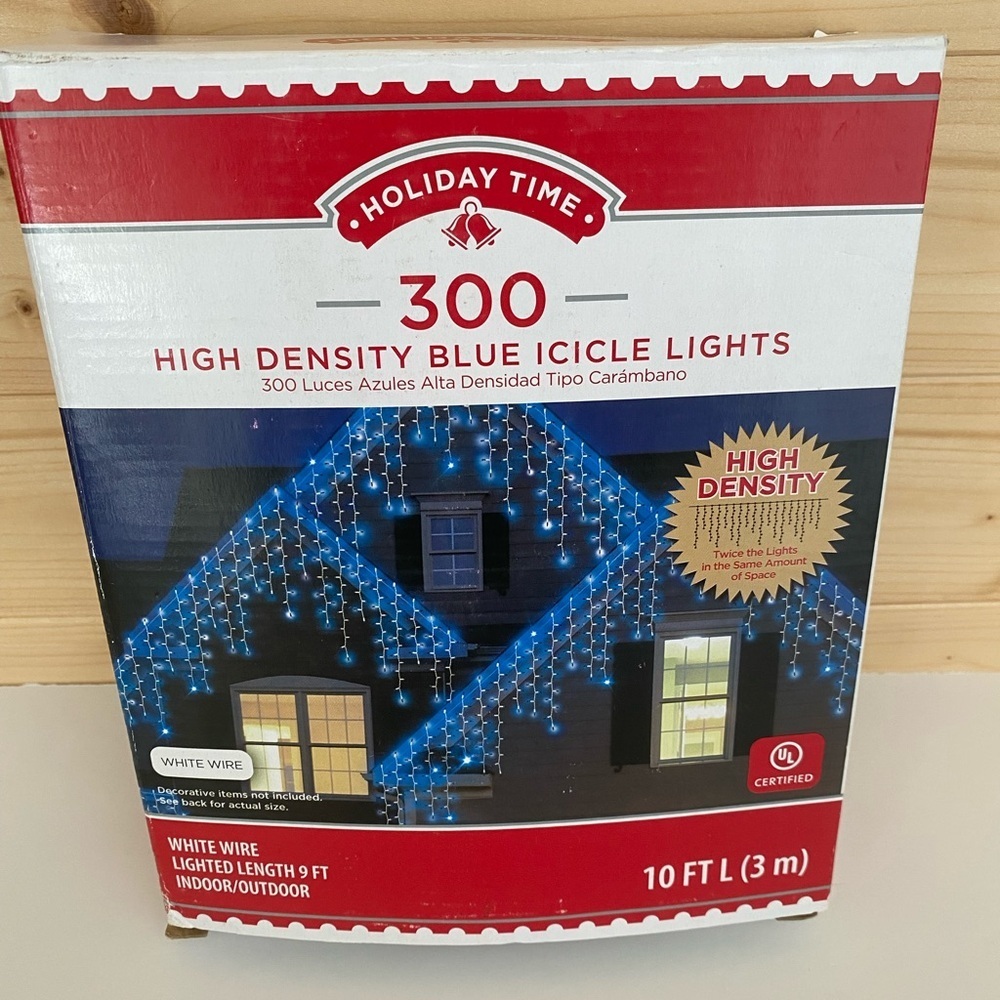 Holiday Time 300ct Blue Icicle Lights Indoor Outdoor Bright Holiday Decor